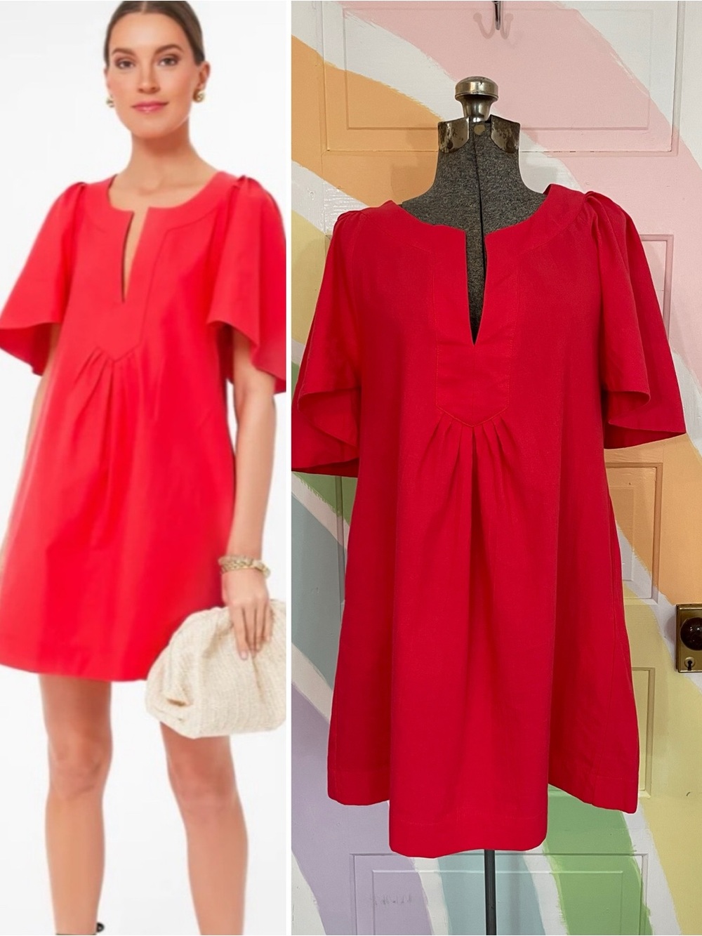 Pomander Place Tuckerncuk Finley Flutter Sleeve Preppy Red Dress Sz M 🧡🎀